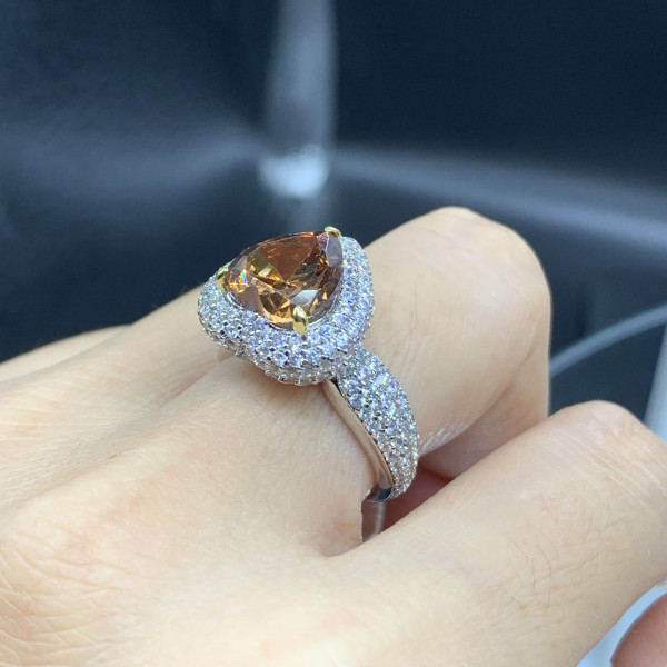 3.5ct Heart Cut Champagne Sapphire Halo Engagement Ring
