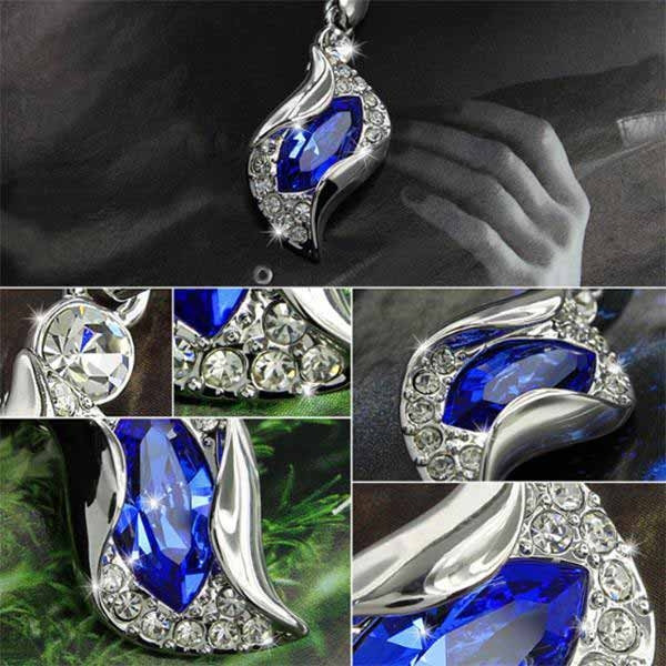 Marquise Cut Blue Crystal Necklace Earrings Bracelets Set in Alloy