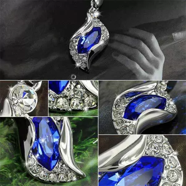 Marquise Cut Blue Crystal Necklace Earrings Bracelets Set in Alloy