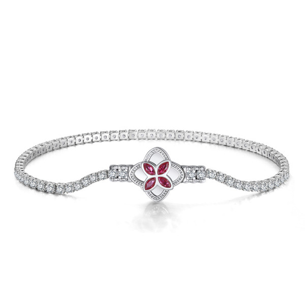 2MM White Sapphire Rotatable Clover Tennis Bracelet