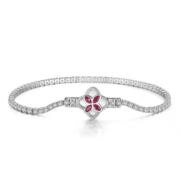 2MM White Sapphire Rotatable Clover Tennis Bracelet