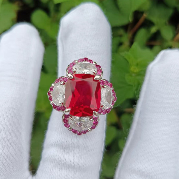 6ct Cushion Cut Ruby Flower Cocktail Ring
