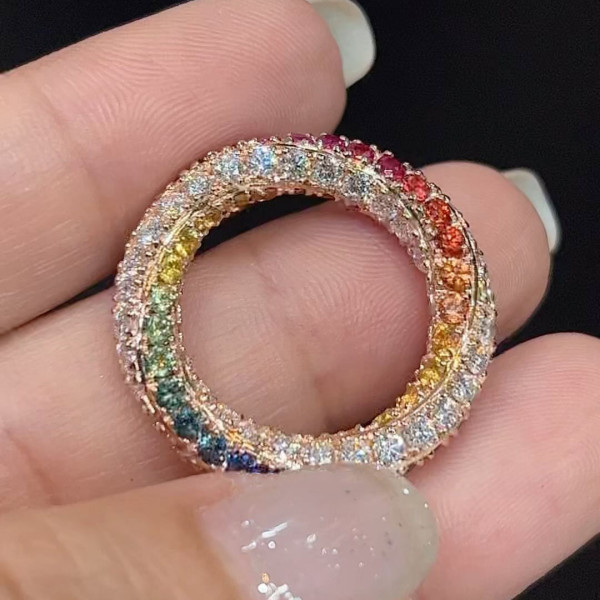 Rainbow Sapphire Paved Twist Wedding Band