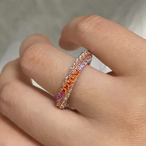 Rainbow Sapphire Paved Twist Wedding Band