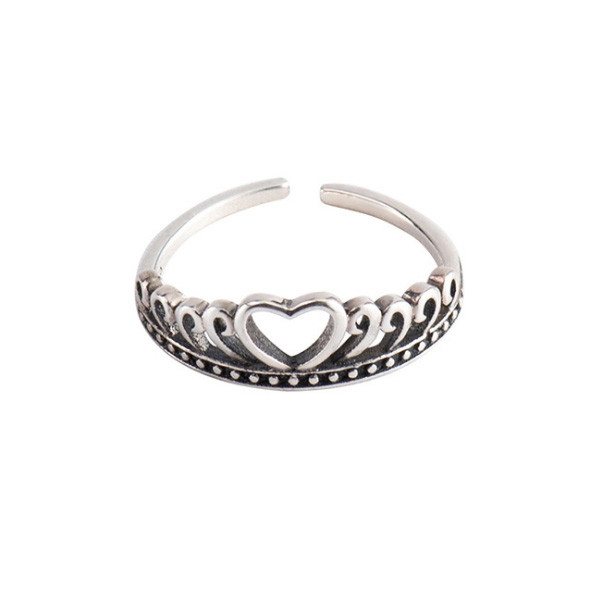 925 Sterling Silver Handmade Heart Crown Ring