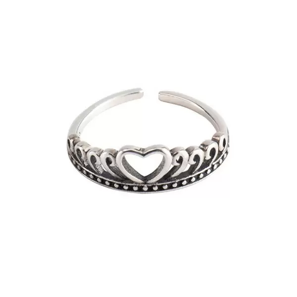 925 Sterling Silver Handmade Heart Crown Ring