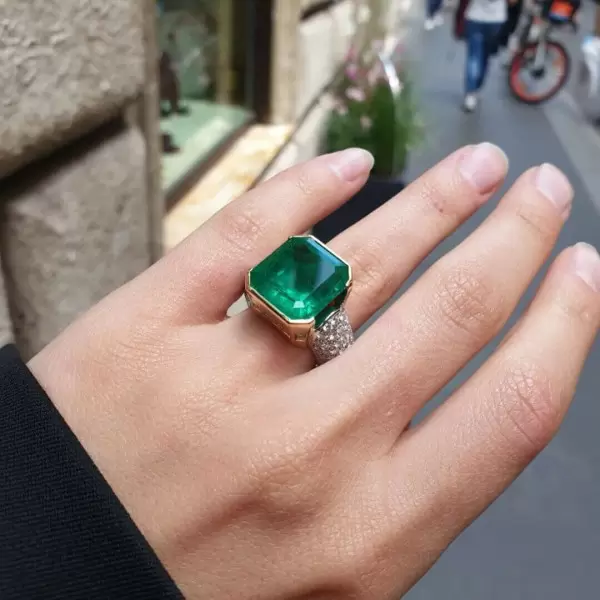 15ct Asscher Cut Emerald Paved Engagement Ring SayaBling Jewelry