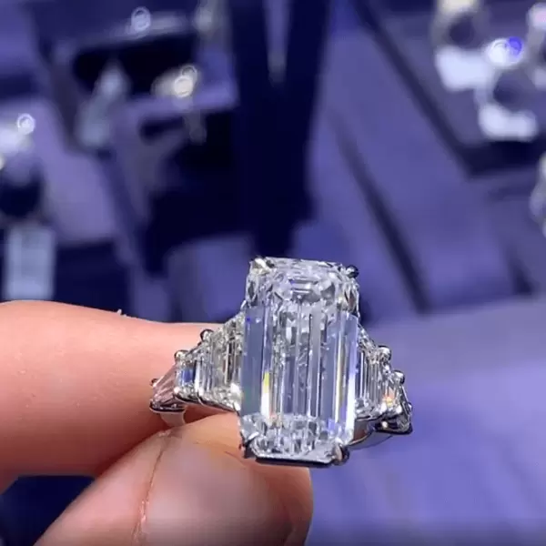 6.2ct Emerald Cut White Sapphire Engagement Ring