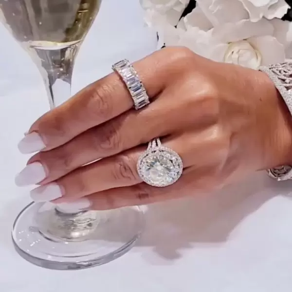 10.5ct Round Cut Split Shank Double Halo Engagement Ring
