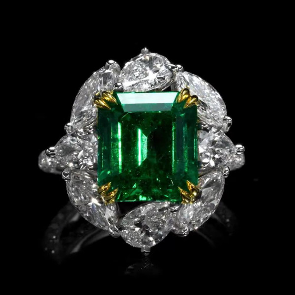 5.6ct Asscher Cut Emerald Vintage Engagement Ring