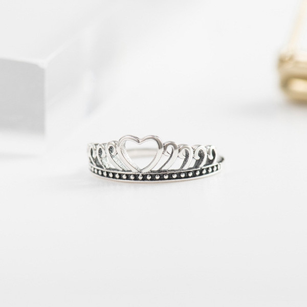 925 Sterling Silver Handmade Heart Crown Ring