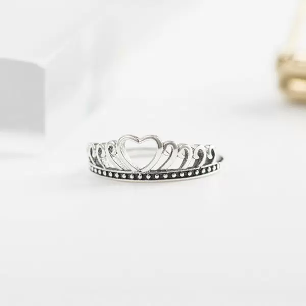 925 Sterling Silver Handmade Heart Crown Ring