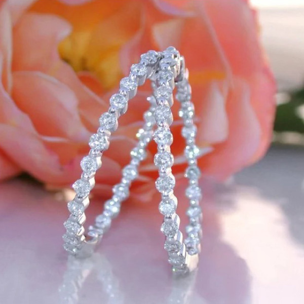 35MM Diameter White Sapphire Hoop Earrings
