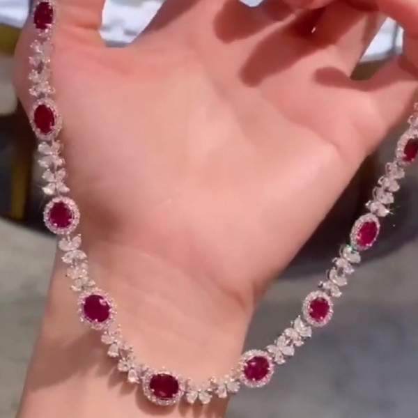 Round&Oval&Pear Cut White Sapphire&Ruby Necklace Choker