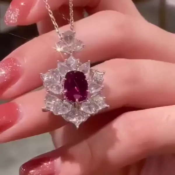 Oval&Pear Cut White Sapphire&Ruby Necklace Pendant