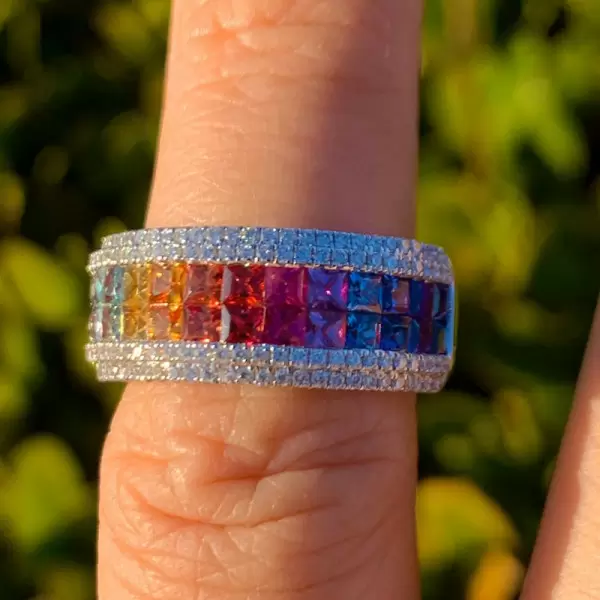 6.2ctw Princess Cut Rainbow Sapphire Wedding Band