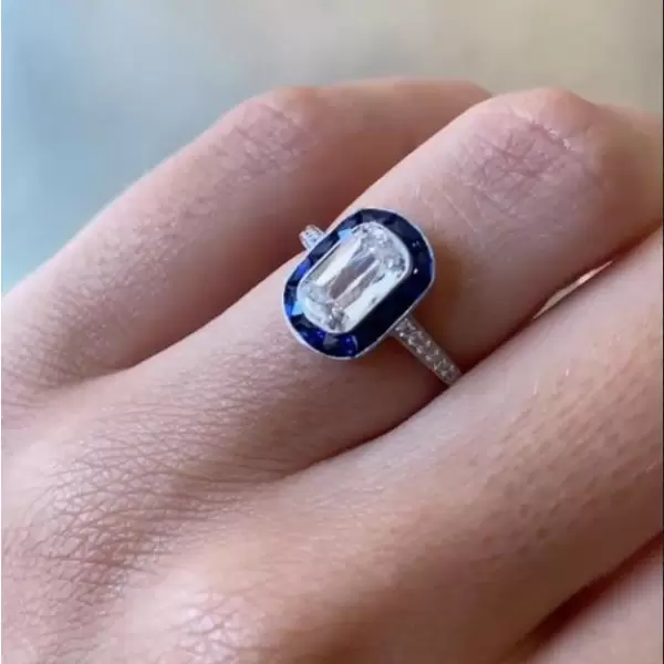 5ct Vintage Halo Cushion Cut White Sapphire Engagement Ring
