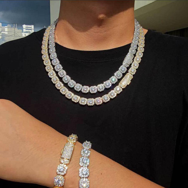 Clustered White Sapphire Unisex Halo Statement Necklace