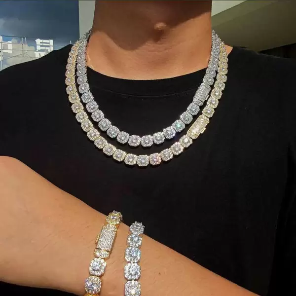 Clustered White Sapphire Unisex Halo Statement Necklace