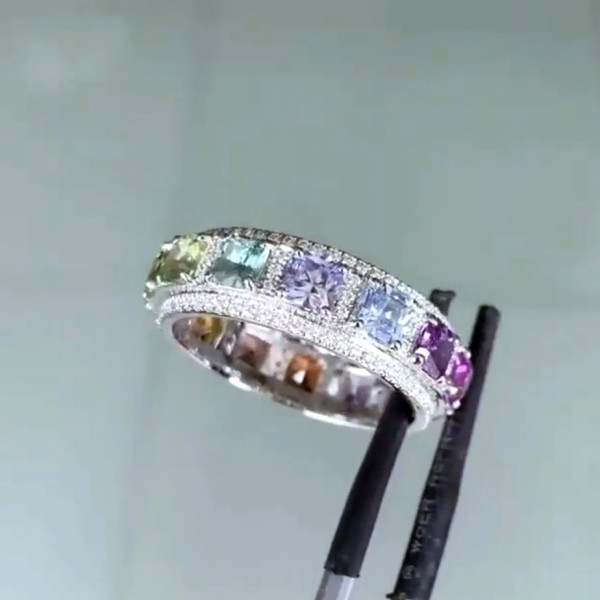 6ctw Princess Cut Rainbow Color Sapphire Eternity Ring