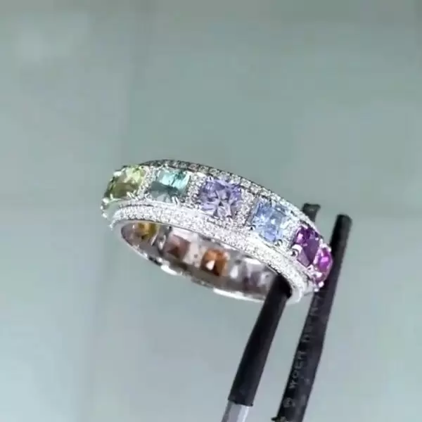6ctw Princess Cut Rainbow Color Sapphire Eternity Ring