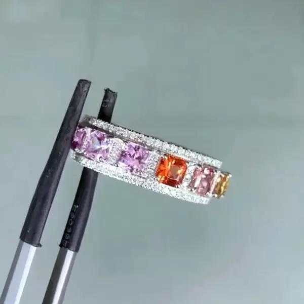 6ctw Princess Cut Rainbow Color Sapphire Eternity Ring