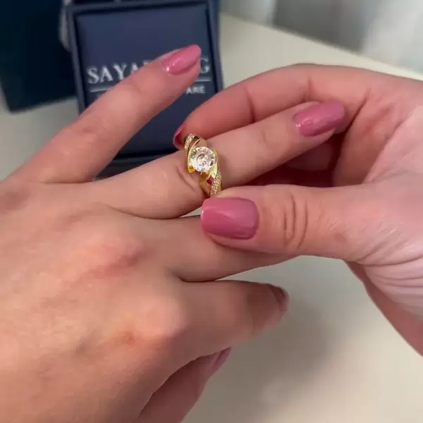 1.3ct Round Cut White Sapphire Asymmetric Engagement Ring