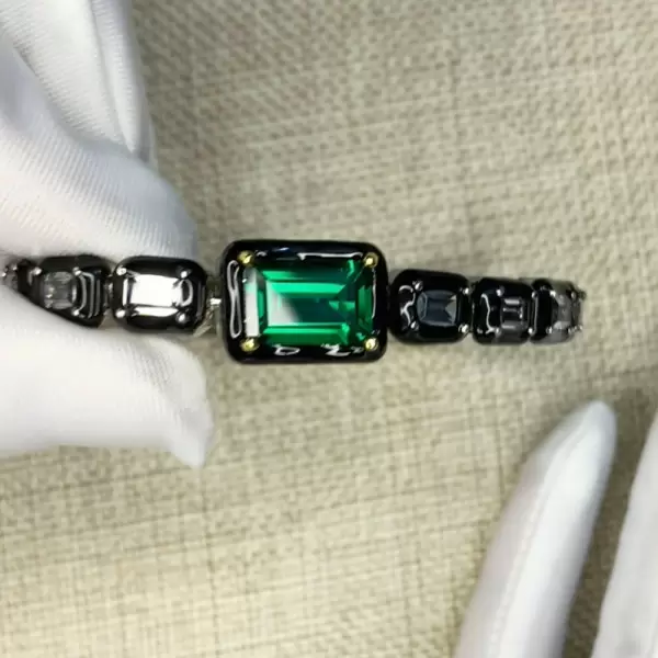 5.3ct Emerald Cut Emerald Enamel Bracelet