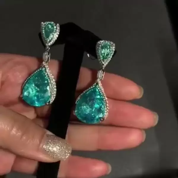Pear Cut Fancy Blue Sapphire Drop Earrings