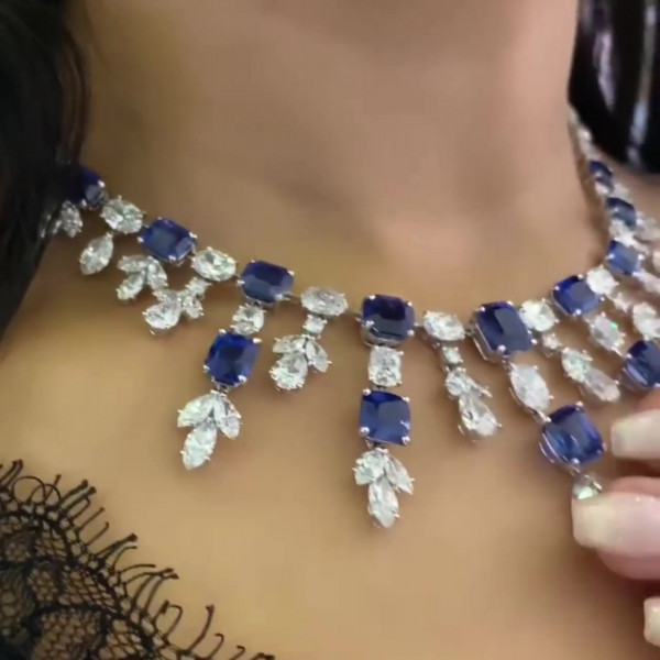Radiant&Marquise Cut Sapphire Blue Jewelry Set