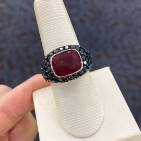 6.7ct Cushion Cut Ruby Bold Paved Ring