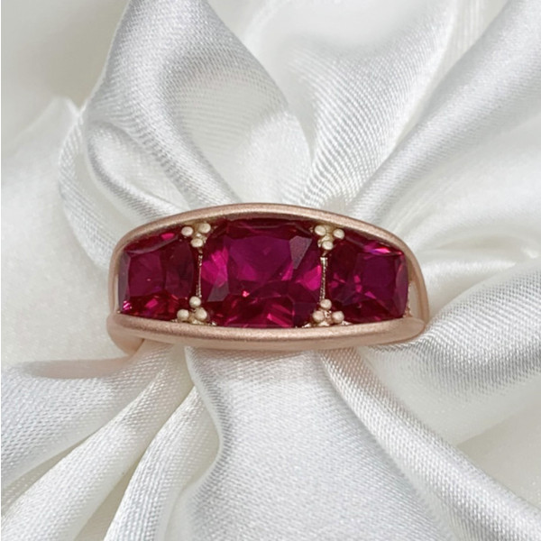 5.5ctw Cushion Cut Ruby Three-Stone Engagement Ring