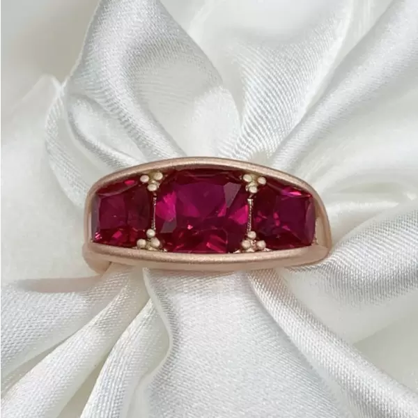 5.5ctw Cushion Cut Ruby Three-Stone Engagement Ring