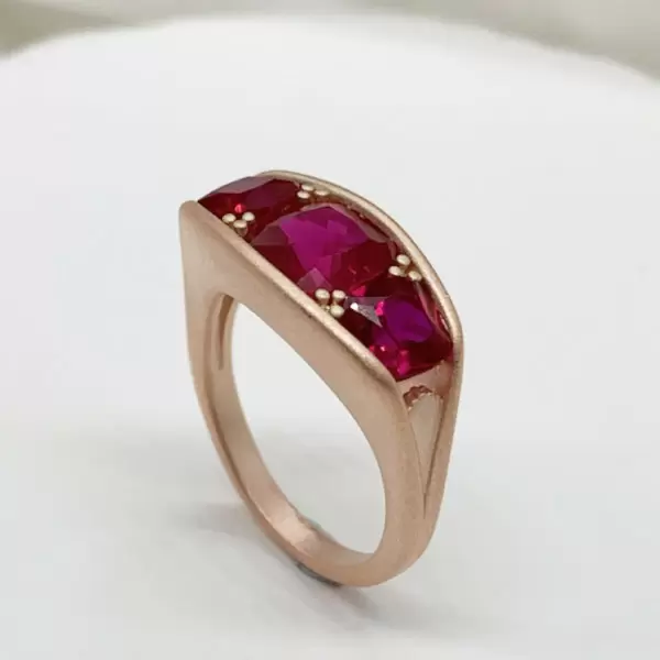 5.5ctw Cushion Cut Ruby Three-Stone Engagement Ring