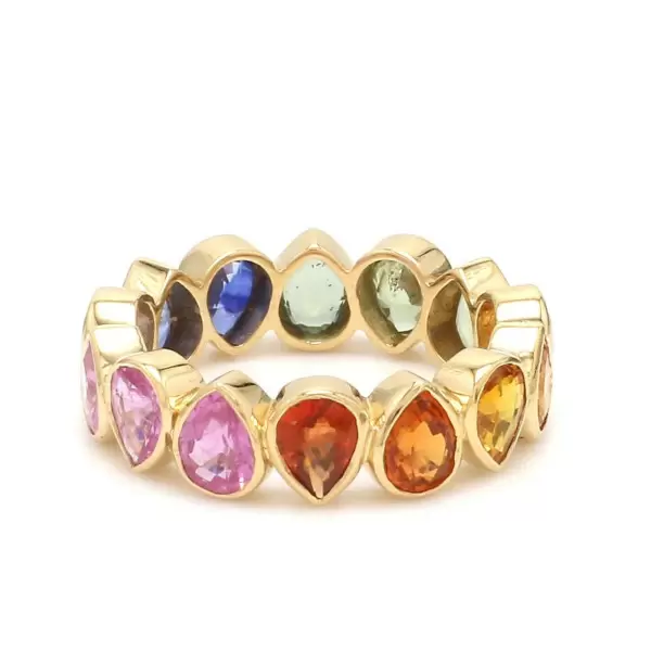 6.5ctw Bezel Set Rainbow Color Sapphire Eternity Ring