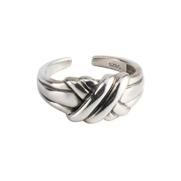 925 Sterling Silver Handmade Interlaced Open Adjustable Ring