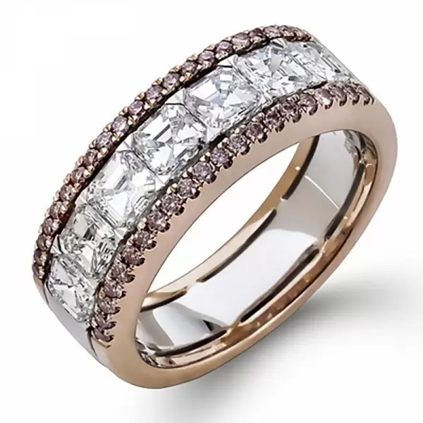 Handmade Two Tone Asscher Cut Sterling Silver Women's Band