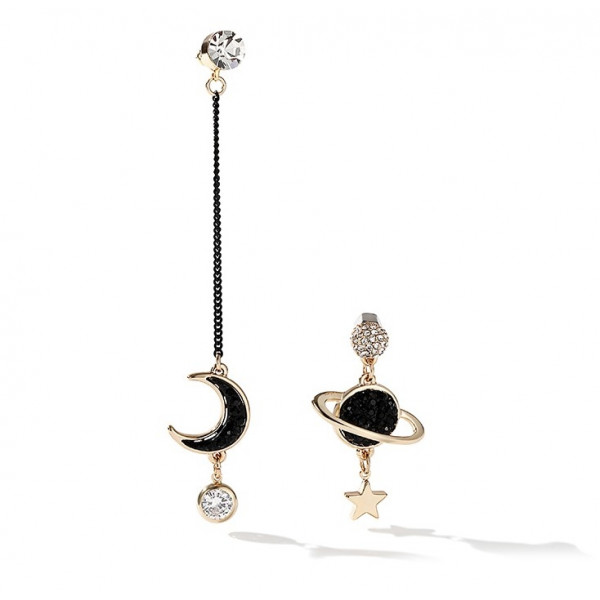 Asymmetrical Star Moon Long Stud Earrings