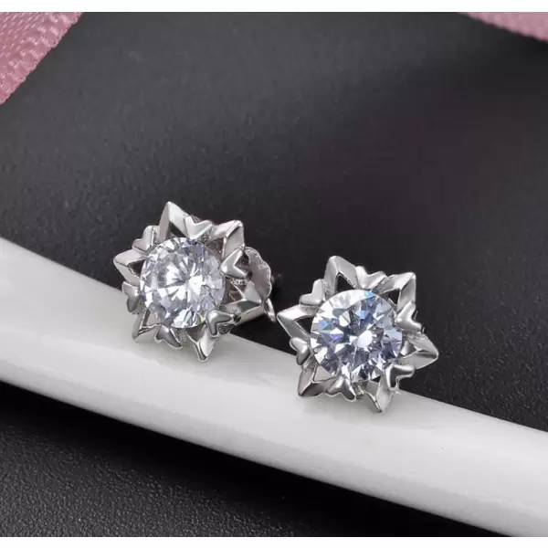 Handmade S925 Sterling Silver Snowflake Round Cut Ear Studs