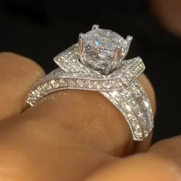 1ct Round Cut White Sapphire Criss Cross Engagement Ring