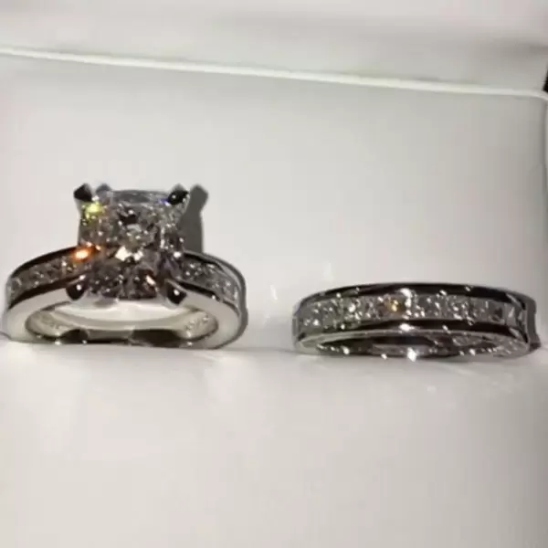Cushion Cut White Sapphire 2pcs Bridal Set in Sterling Silver
