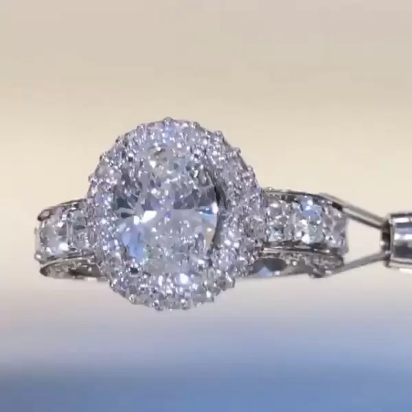 Handmade Cross Halo 1.5CT Oval Cut Engagement Ring