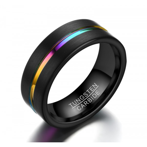8mm Black Tungsten with 7-Coloful Fashion Men's Ring Band