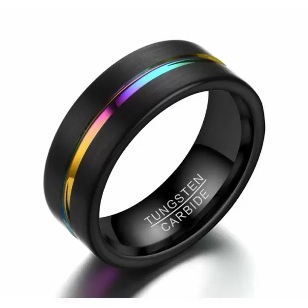 8mm Black Tungsten with 7-Coloful Fashion Men's Ring Band