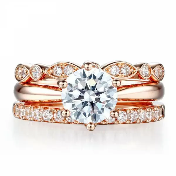 Handmade Rose Gold Color 1 Ct Brilliant Cut Ring Set