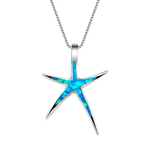 Ladies Blue Starfish Pendant Necklace