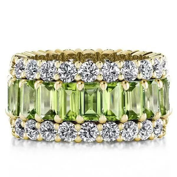 7.8ct Emerald Cut Peridot Eternity Wedding Band