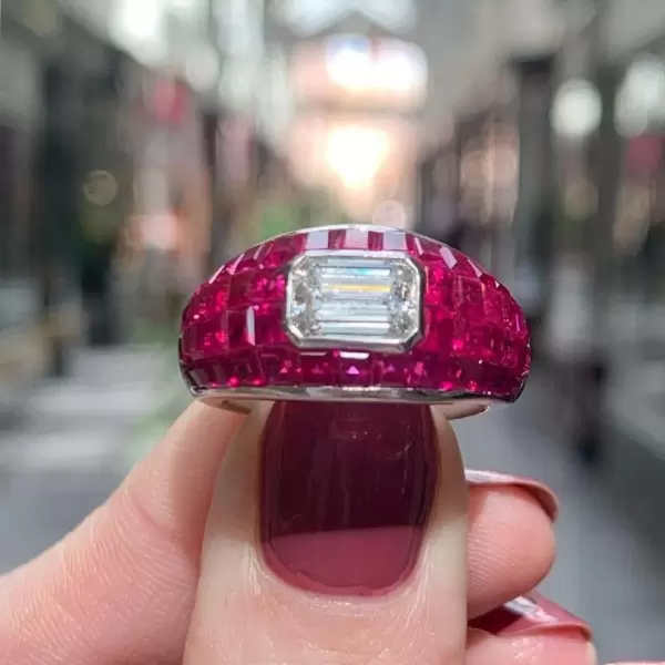 11.75ctw Emerald Cut Invisible Setting Ruby Ring