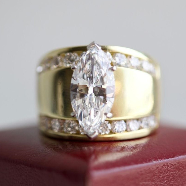 3.5ct Vintage Marquise Cut White Sapphire Engagement Ring