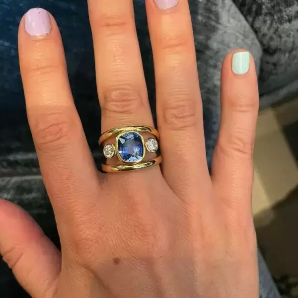 3ctw Cushion Cut Sapphire Three-Stone Ring
